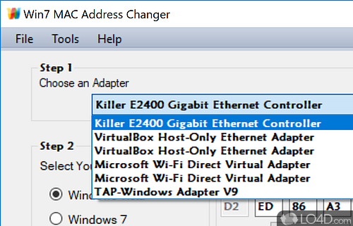 Win7 MAC Address Changer screenshot