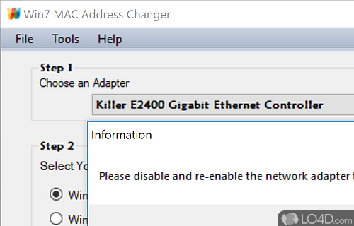 Win7 MAC Address Changer screenshot
