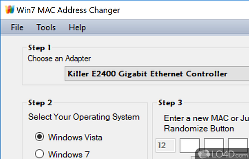 User interface - Screenshot of Win7 MAC Address Changer