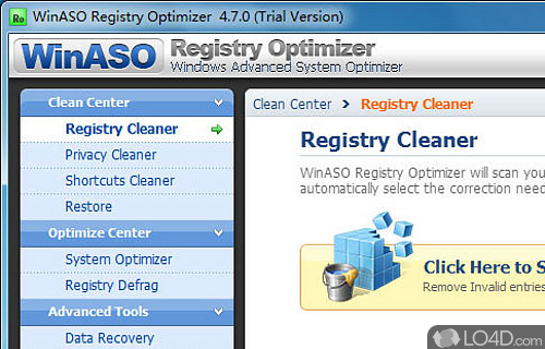 Screenshot of WinASO Registry Optimizer - Examine and repair invalid Windows registry entries, optimize computer, manage startup items and view system information