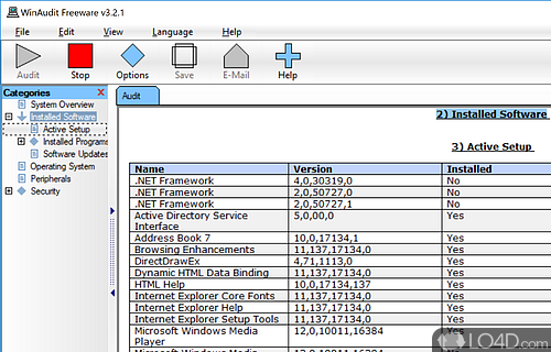 View a list / report with software and hardware configuration - Screenshot of WinAudit