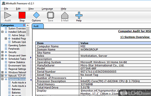 User interface - Screenshot of WinAudit