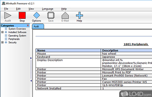 Displays extensive information about operating system, peripherals, error logs - Screenshot of WinAudit