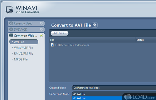 User interface - Screenshot of WinAVI Video Converter