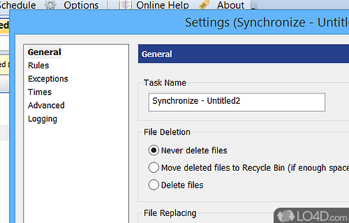 Methods of backing up, synchronizing and scheduling - Screenshot of WinDataReflector