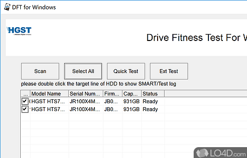 Perform a thorough scan on HGST internal or external hard disk drive in order to make it as good as new - Screenshot of WinDFT (HGST Drive Fitness Test)