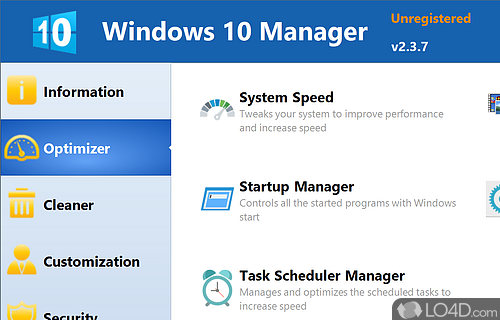 Well-structured yet not entirely new GUI - Screenshot of Windows 10 Manager