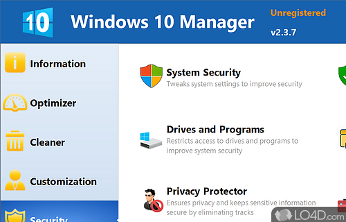 User interface - Screenshot of Windows 10 Manager
