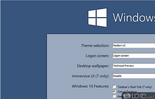 Screenshot of Windows 10 UX Pack - Choose the theme and Windows 10 features to display