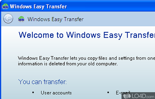 Screenshot of Windows 7 Easy Transfer - User interface
