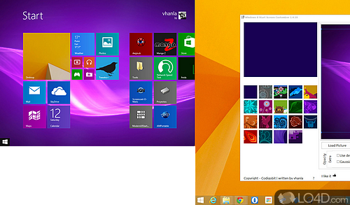 Screenshot of Windows 8 Start Screen Customizer - Tool allows you to easily select the background pictures for Start Screen