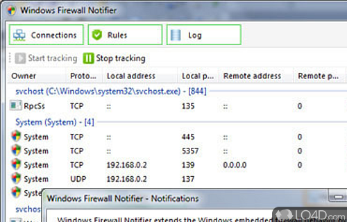 Screenshot of Windows Firewall Notifier - Extends the default Windows embedded firewall behavior by handling outgoing connections