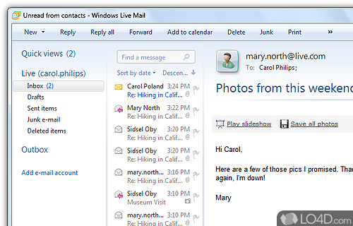 Screenshot of Windows Live Mail - Synchronize multiple items