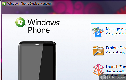 Screenshot of Windows Phone Device Manager - Install or uninstall homebrew apps and sync files from computer to Windows Phone 7