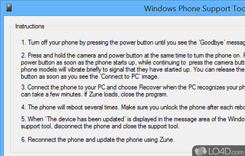 Screenshot of Windows Phone Support Tool - Fix various problems with Windows Phone 7 updates by using a tool that can trace errors