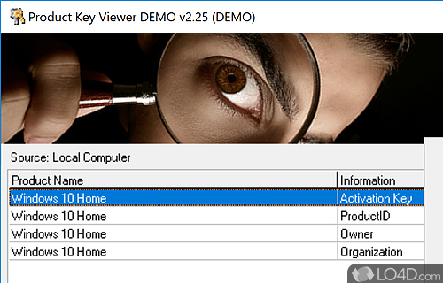 User interface - Screenshot of Windows Product Key Viewer Changer