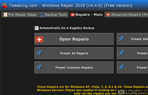 Includes a basic and an advanced mode - Screenshot of Tweaking.com - Windows Repair