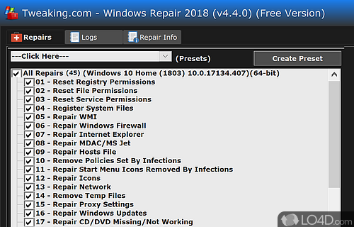 Windows Repair - Screenshot of Tweaking.com - Windows Repair