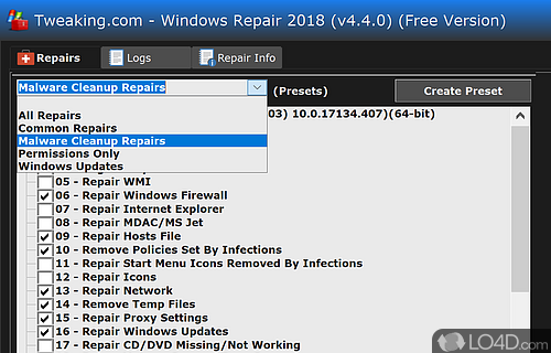 Fix a large majority of known Windows PC problems - Screenshot of Tweaking.com - Windows Repair