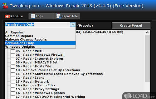 Windows Repairs - Screenshot of Tweaking.com - Windows Repair