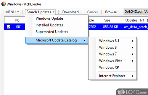 Gather available patches from the Microsoft Update server for various Windows - Screenshot of WindowsPatchLoader