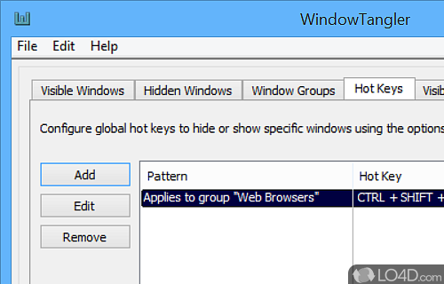 Set hotkeys for different operations - Screenshot of WindowTangler