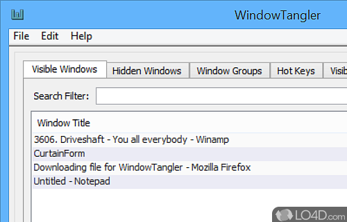 Activate, hide and group opened windows using customized hot keys configurations to enhance productivity - Screenshot of WindowTangler