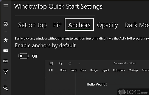 Enable transparency and top level priority - Screenshot of WindowTop