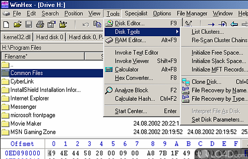 Screenshot of WinHex - Edit and inspect files, recover lost or deleted data and perform various computer forensics operations