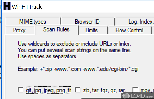 User interface - Screenshot of WinHTTrack