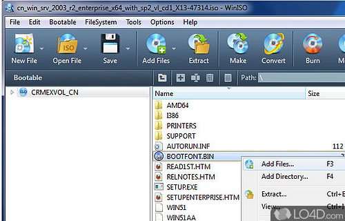 Screenshot of WinISO - ISO image-editing software for BIN & ISO needs
