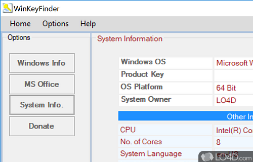 User interface - Screenshot of WinKeyFinder