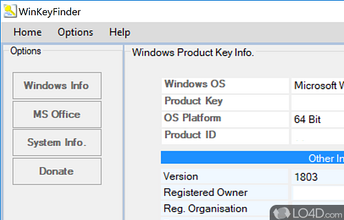 Software utility that rely on whenever you want to quickly get the key of operating system - Screenshot of WinKeyFinder