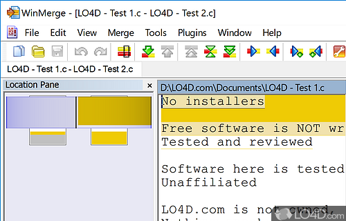 Compare the content of folders, subfolders, and files, find differences, and merge duplicate content - Screenshot of WinMerge