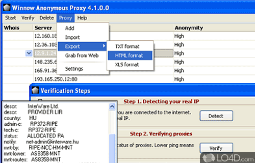 Winnow Anonymous Proxy Screenshot