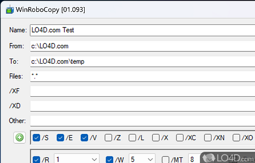 Screenshot of WinRoboCopy - User interface