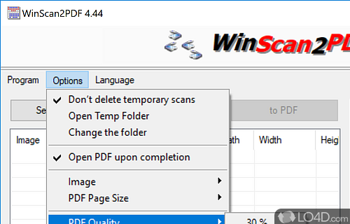 User interface - Screenshot of WinScan2PDF