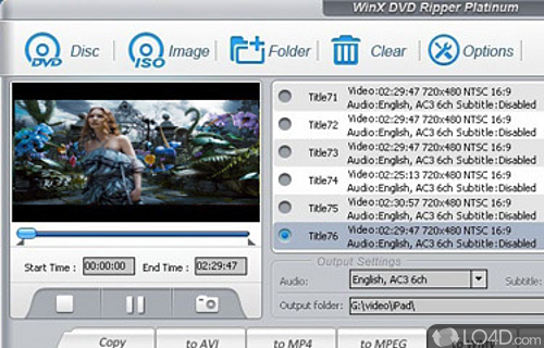 Screenshot of WinX DVD Ripper Platinum - Fast DVD ripper - rip DVD to AVI, MP4, MPEG, iPhone, iPad, iPod, PSP