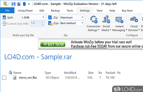 Can create and decompress ZIP archives - Screenshot of WinZip