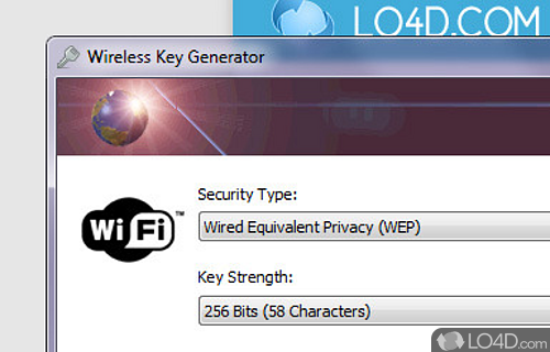 Screenshot of Wireless Key Generator - Wi-Fi encryption key creator that helps you generate powerful passwords