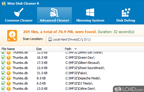 Remove junk and unnecessary files to free up space - Screenshot of Wise Disk Cleaner Portable