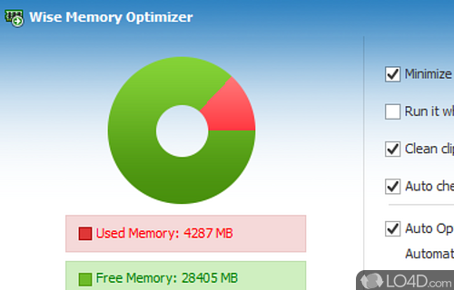 Quickly up physical memory, monitor and optimize the memory usage, and boost system's speed - Screenshot of Wise Memory Optimizer