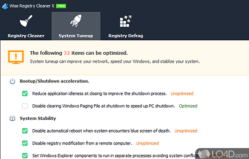 Defragment the registry and optimize the PC’s performance - Screenshot of Wise Registry Cleaner Free