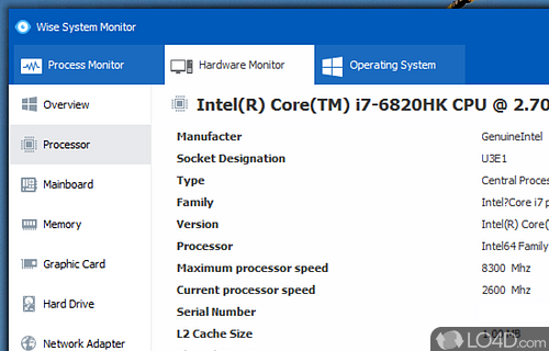 Insight on the hardware configuration - Screenshot of Wise System Monitor