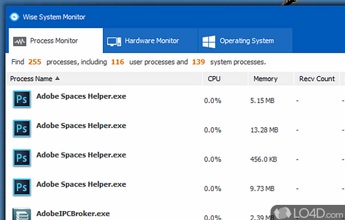 Keep an eye on all the processes that run on computer - Screenshot of Wise System Monitor