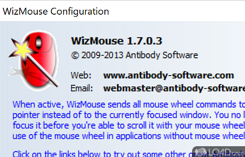 Screenshot of WizMouse - Software utility that can make mouse wheel work even for apps that do not provide native support for it