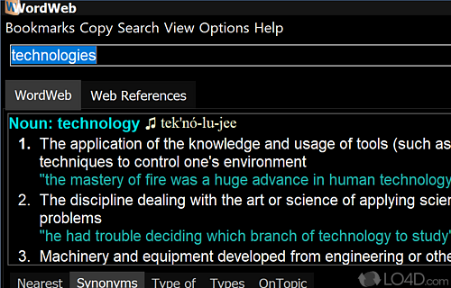 Find definitions and synonyms, as well as various sets of related words - Screenshot of WordWeb