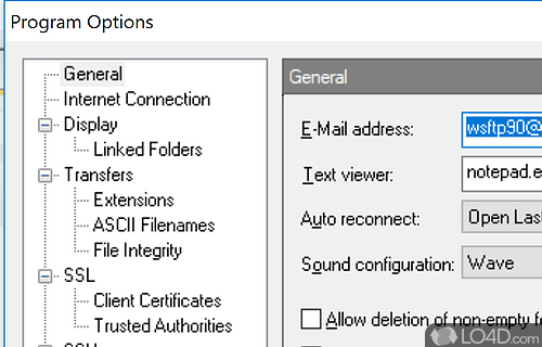 High-configurable encryption algorithms and security options - Screenshot of WS_FTP Pro