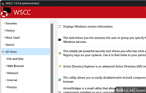 Users can manage options from the Windows Sysinternals Suite more handily through this piece of software - Screenshot of WSCC