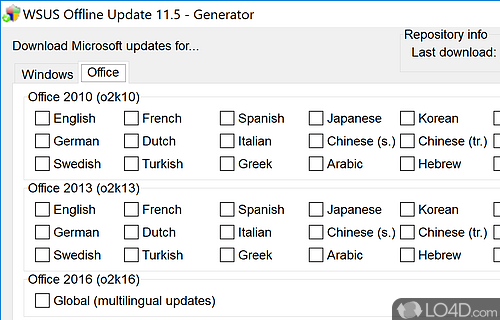 Grabs updates for various Windows components - Screenshot of WSUS Offline Update